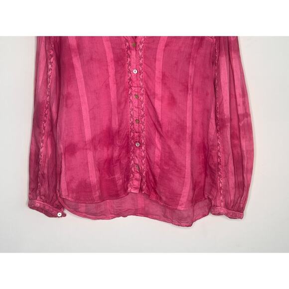 LoveShackFancy Ronda Embroidered Tie Dye Full Zip Blouse Pink Women's Size M - Picture 5 of 11